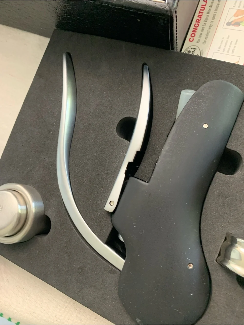 LaVigna Lever-Style Wine&Champagne Opener Set in Silver Steel